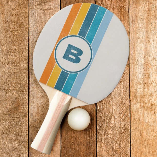 Distressed Retro Rainbow Dark with Initial Ping Pong Paddle (Creator Uploaded)
