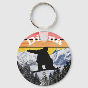 Distressed Retro Snowboard Ski Slopes Name Key Ring
