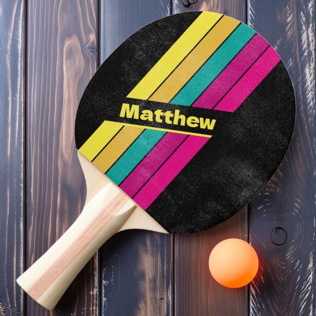 Distressed Retro Striped Dark 80s with Name Ping Pong Paddle (Creator Uploaded)
