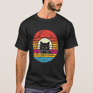 Distressed Retro Sunset Black Cat Mum Dad Kitty Ca T-Shirt