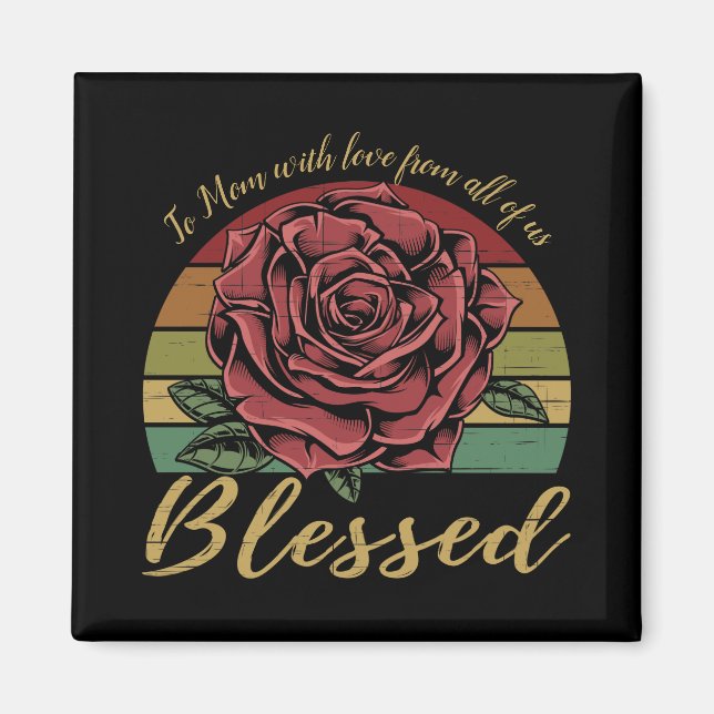 Distressed Retro Sunset Red Rose Blessed Magnet (Front)