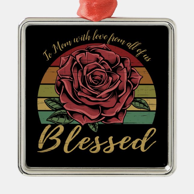 Distressed Retro Sunset Red Rose Blessed Metal Tree Decoration (Front)