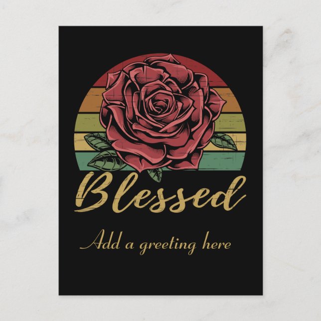 Distressed Retro Sunset Red Rose Blessed Postcard (Front)