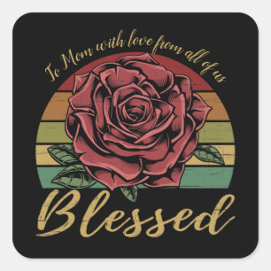 Distressed Retro Sunset Red Rose Blessed Square Sticker
