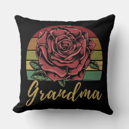 Distressed Retro Sunset Red Rose Grandma Cushion