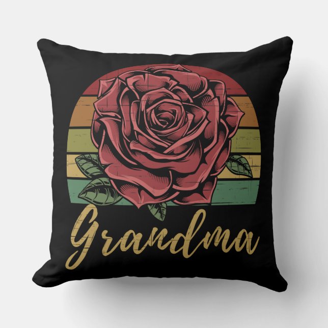 Distressed Retro Sunset Red Rose Grandma Cushion (Front)