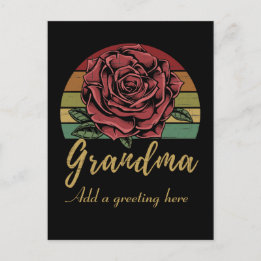 Distressed Retro Sunset Red Rose Grandma Postcard