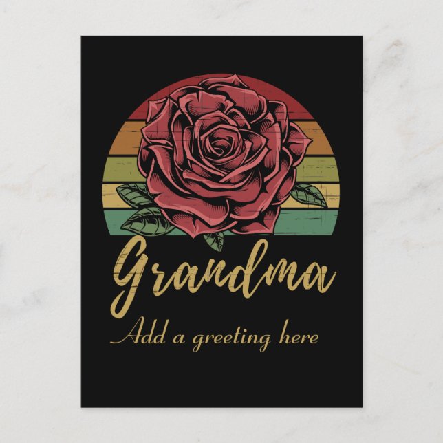 Distressed Retro Sunset Red Rose Grandma Postcard (Front)