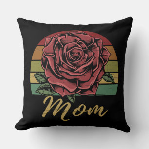 Distressed Retro Sunset Red Rose Mum Cushion