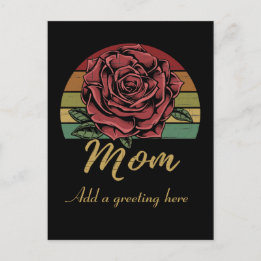 Distressed Retro Sunset Red Rose Mum Postcard