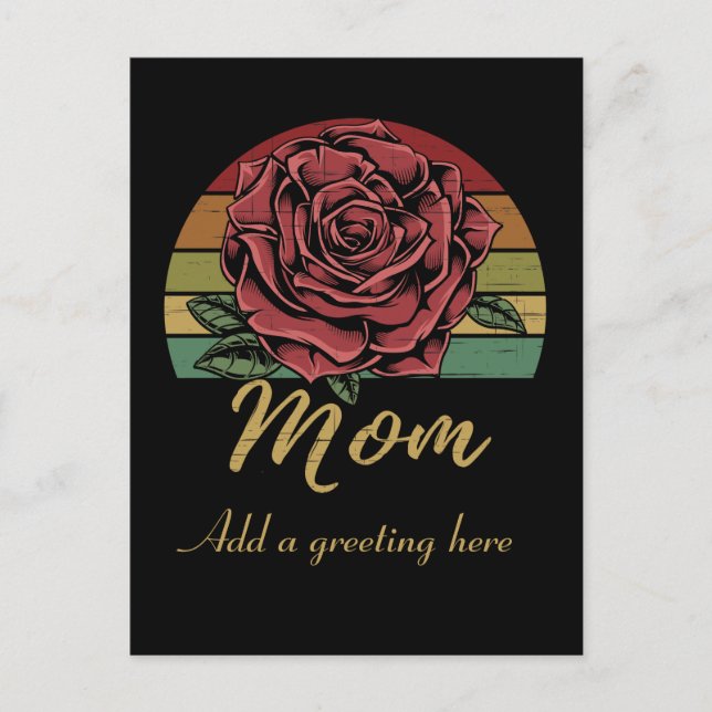 Distressed Retro Sunset Red Rose Mum Postcard (Front)