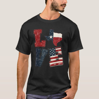 Distressed Retro TX 4th July American flag I Love T-Shirt