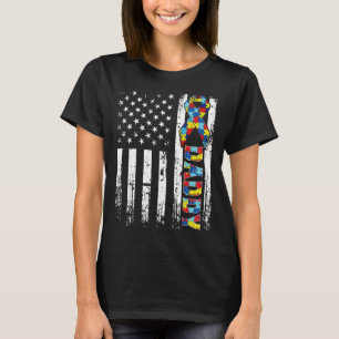 Distressed Retro Vintage American Flag Autism Dadd T-Shirt