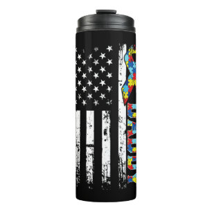 Distressed Retro Vintage American Flag Autism Dadd Thermal Tumbler