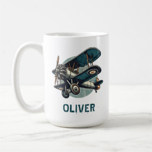 Distressed Retro Vintage Biplane Illustration Coffee Mug