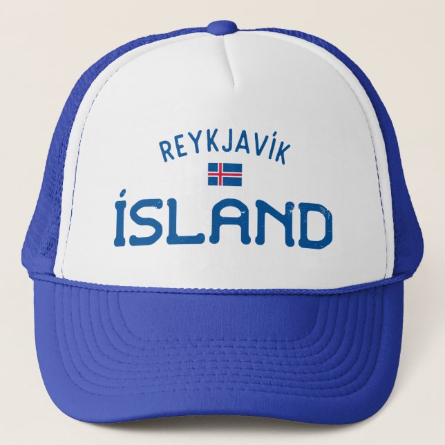 Distressed Reykjavik Island (Iceland) Trucker Hat (Front)
