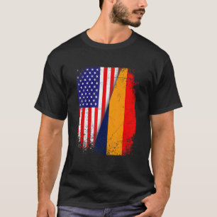 Distressed Romania Flag & American Flag Patriotic T-Shirt