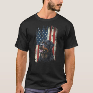 Distressed Rottweiler American Flag Patriotic Dog T-Shirt