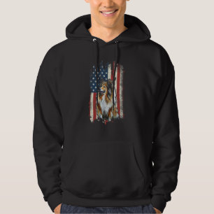 Distressed Rough Collie American Flag Patriotic Do Hoodie