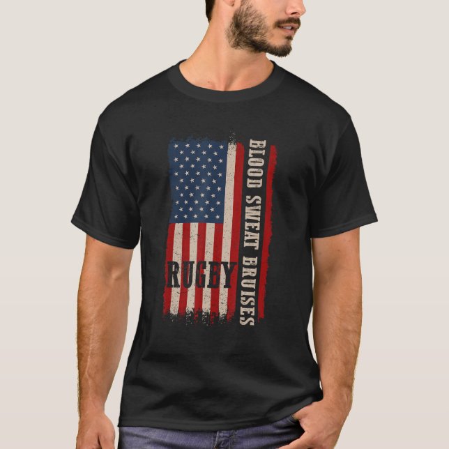 Distressed Rugby 4th of July USA Rugby American Fl T-Shirt (Front)