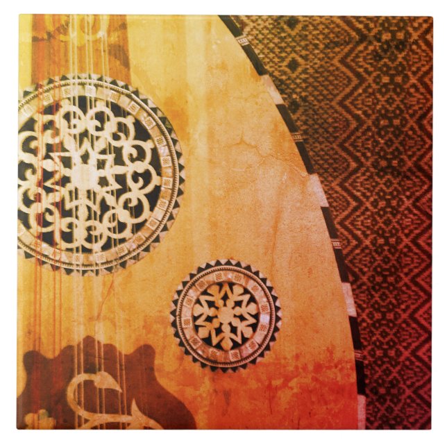 Distressed Rustic Egyptian Oud Middle Eastern Lute Tile (Front)