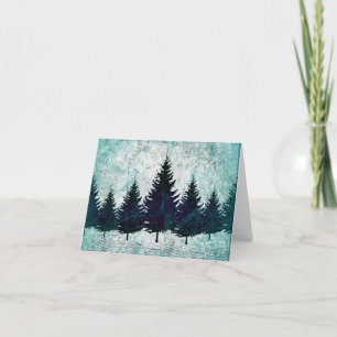 Distressed Rustic Evergreen Pine Trees Forest Holiday Card