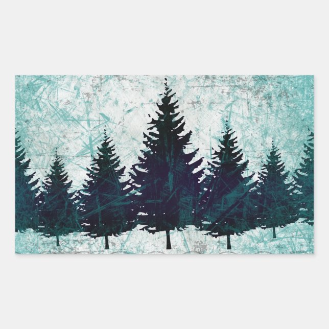 Distressed Rustic Evergreen Pine Trees Forest Rectangular Sticker (Front)