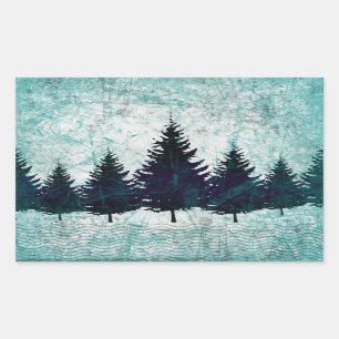 Distressed Rustic Evergreen Pine Trees Forest Rectangular Sticker