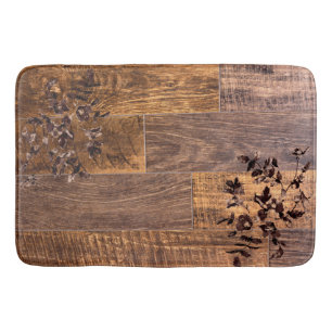 Distressed  Rustic Wood grain, country roses  Bath Mat