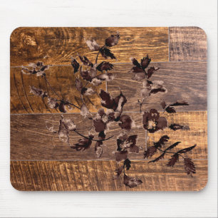 Distressed  Rustic Wood grain, country roses  Mouse Mat