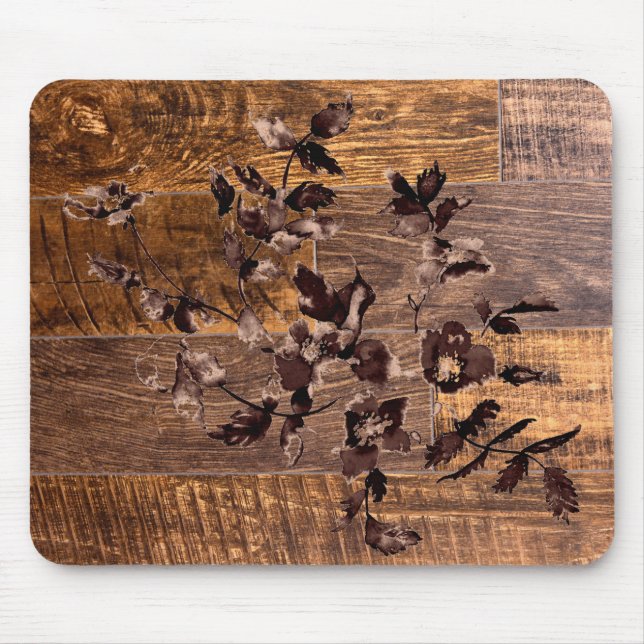 Distressed  Rustic Wood grain, country roses  Mouse Mat (Front)