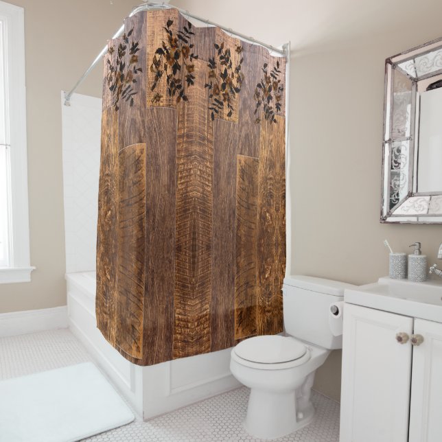 Distressed  Rustic Wood grain, country roses  Shower Curtain (In Situ)