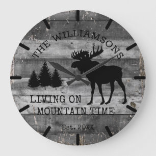 Distressed Rustic Wood Living on Mountain Time Large Clock