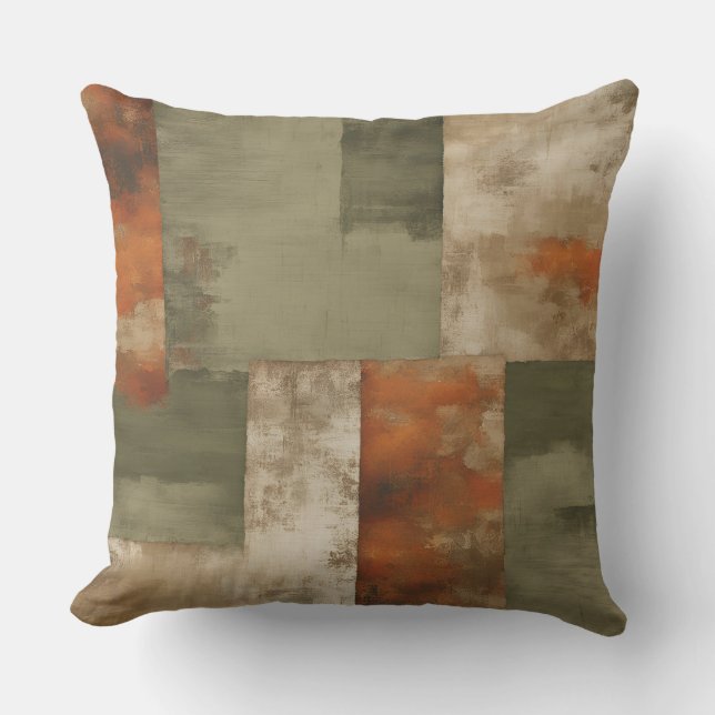 Distressed Sage Green Orange Modern Farmhouse Cushion (Front)