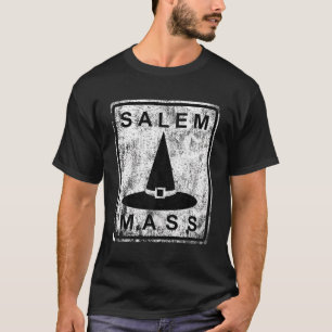 Distressed Salem Mass Black Witch Hat Massachusett T-Shirt