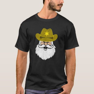 Distressed Santa Claus On Cowboy Hat Southern Prid T-Shirt