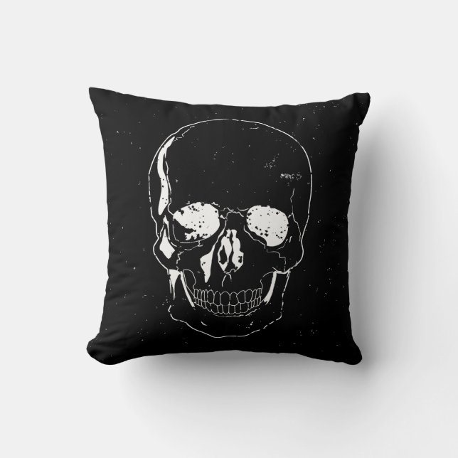 Distressed Scary Halloween White Skull Cushion (Front)