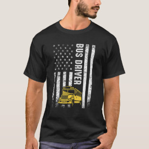 Distressed School Bus Driver American Flag Busman  T-Shirt