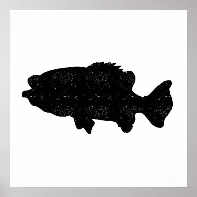 Distressed Sea Bass Silhouette Poster (Front)