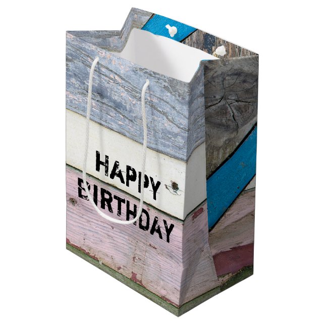 Distressed Shabby Chic Wood  Medium Gift Bag (Front Angled)