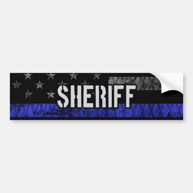 Distressed Sheriff Police Flag Bumper Sticker (Front)