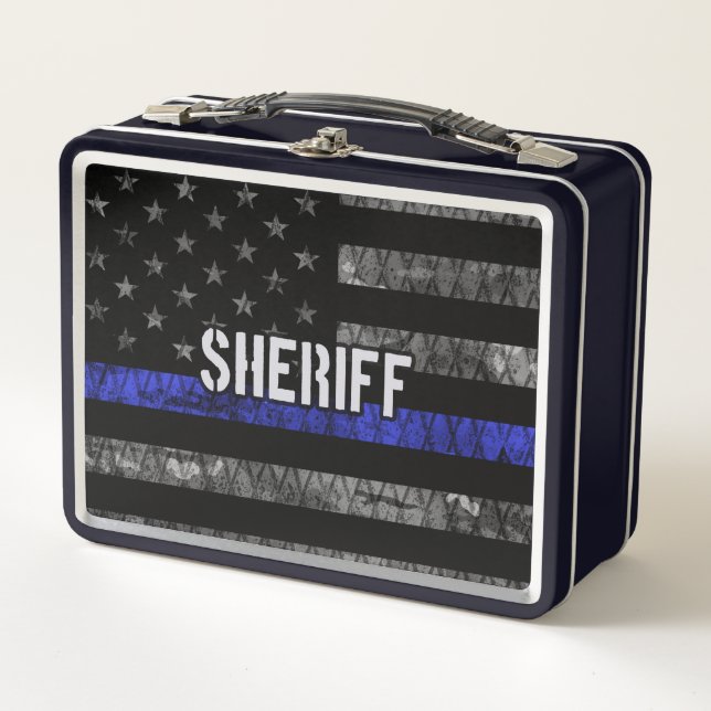 Distressed Sheriff Police Flag Metal Lunch Box (Front)
