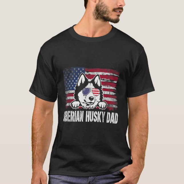 Distressed Siberian Husky Dad Usa Flag Fathers Day T-Shirt (Front)