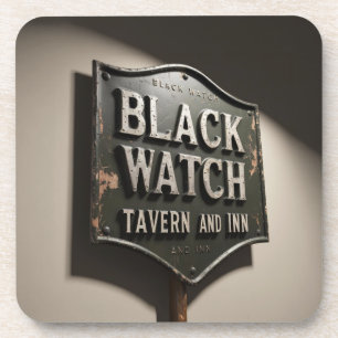 Distressed Sign Black Watch Inn Coaster