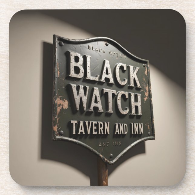 Distressed Sign Black Watch Inn Coaster (Front)