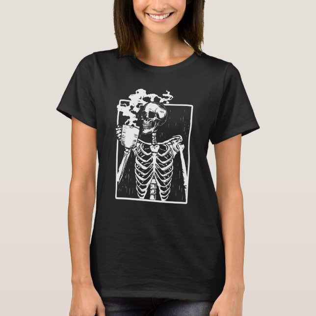 Distressed Skeleton Vintage Smiling Skull Drinking T-Shirt (Front)