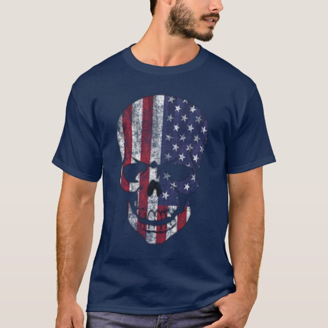 Distressed Skull American Flag T-Shirt (Front)