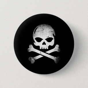 Distressed Skull And Crossbones Pirate Skull Cross 6 Cm Round Badge