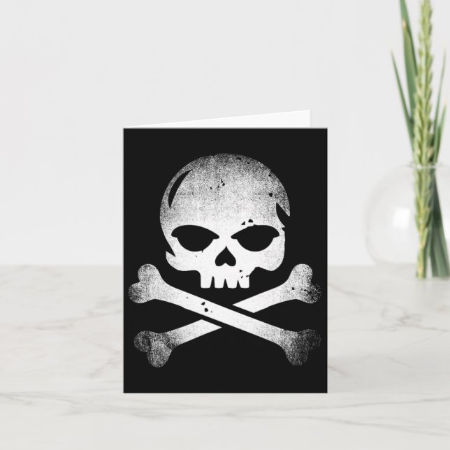 Distressed Skull And Crossbones Pirate Skull Cross Card (Front)
