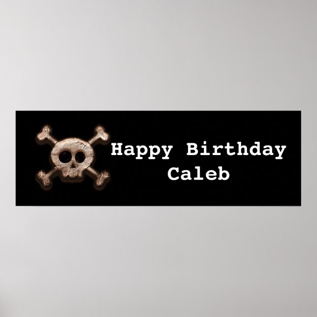 Distressed Skull & Bones Birthday Party Banner Poster (Front)